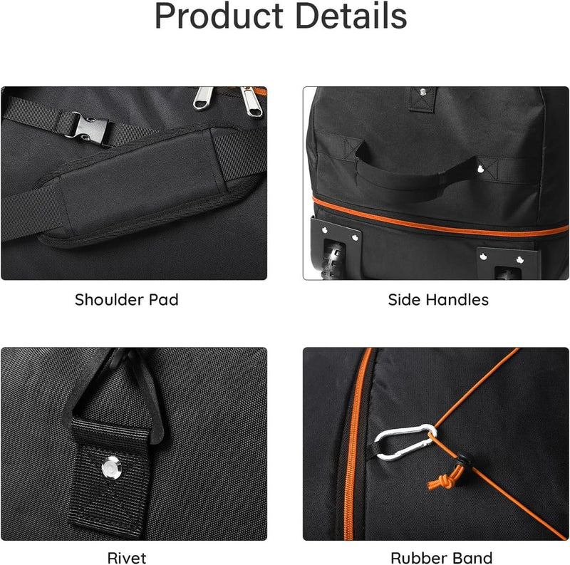 Extra Large Expandable Rolling Duffle Bag 110L-140L Foldable Waterproof Travel Luggage