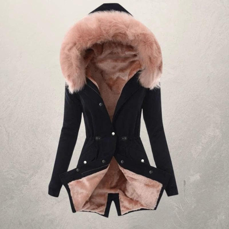 Faux Fur Hooded Mid-Length Parka Jacket