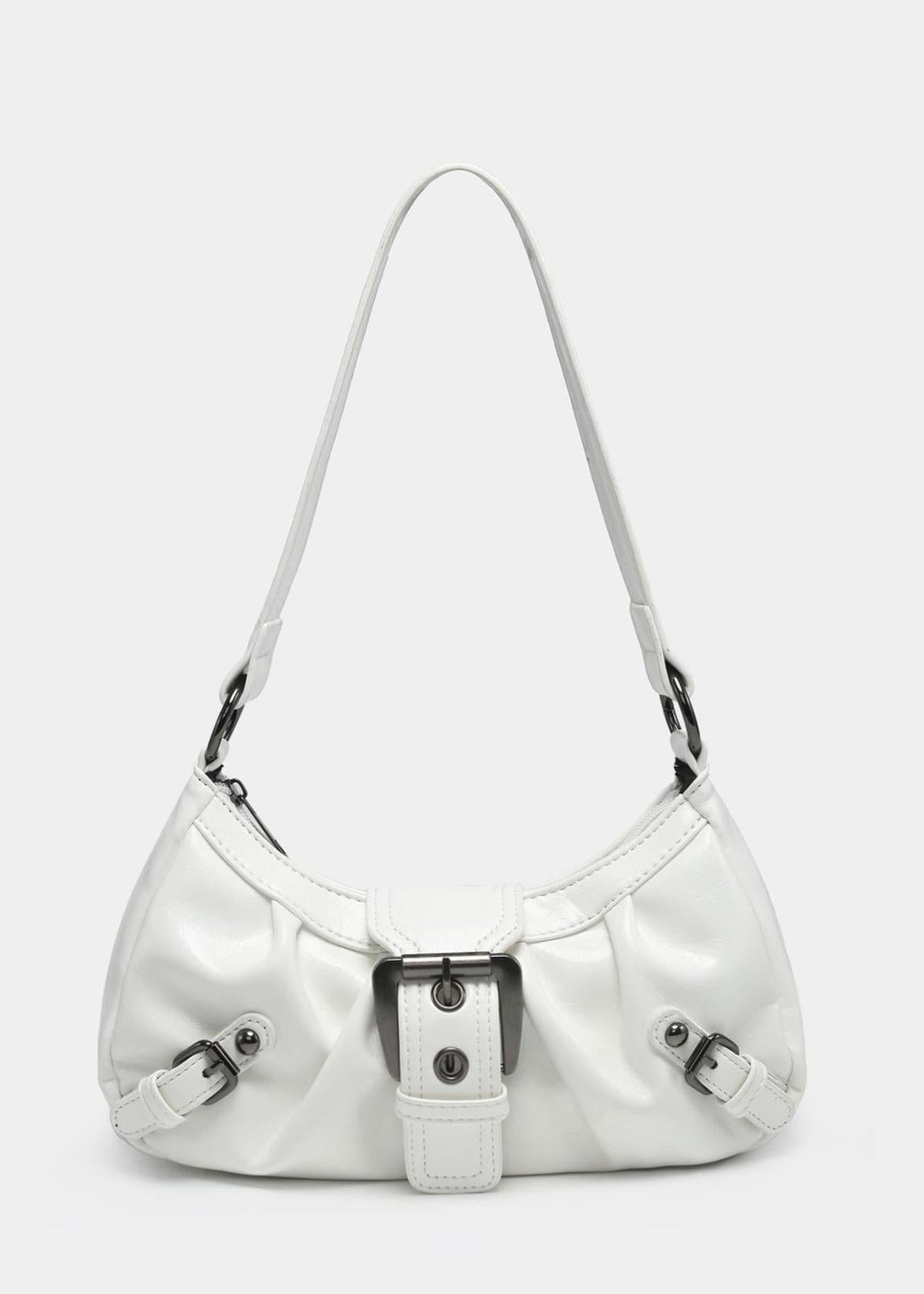 Faux Leather Front Buckle Shoulder Bag