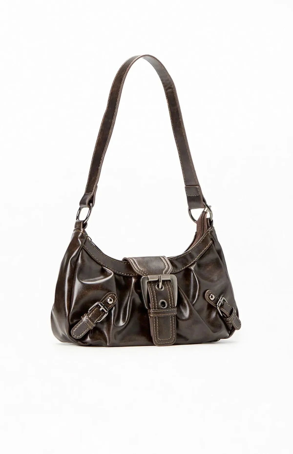 Faux Leather Front Buckle Shoulder Bag