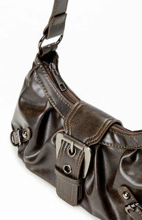 Faux Leather Front Buckle Shoulder Bag