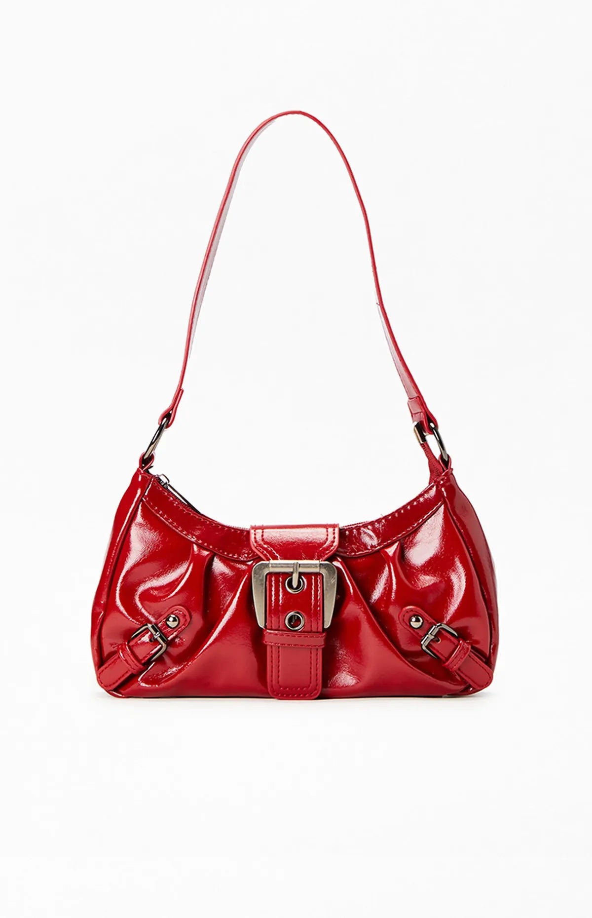 Faux Leather Front Buckle Shoulder Bag