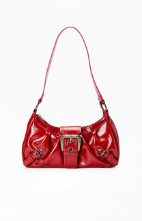 Faux Leather Front Buckle Shoulder Bag