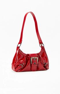 Faux Leather Front Buckle Shoulder Bag