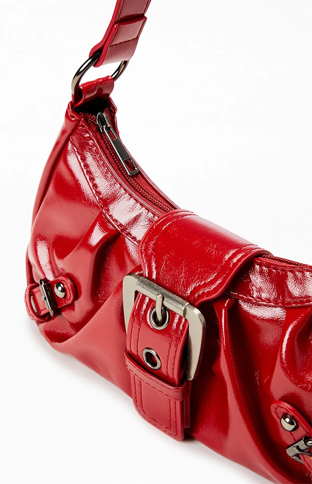 Faux Leather Front Buckle Shoulder Bag