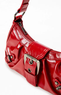 Faux Leather Front Buckle Shoulder Bag