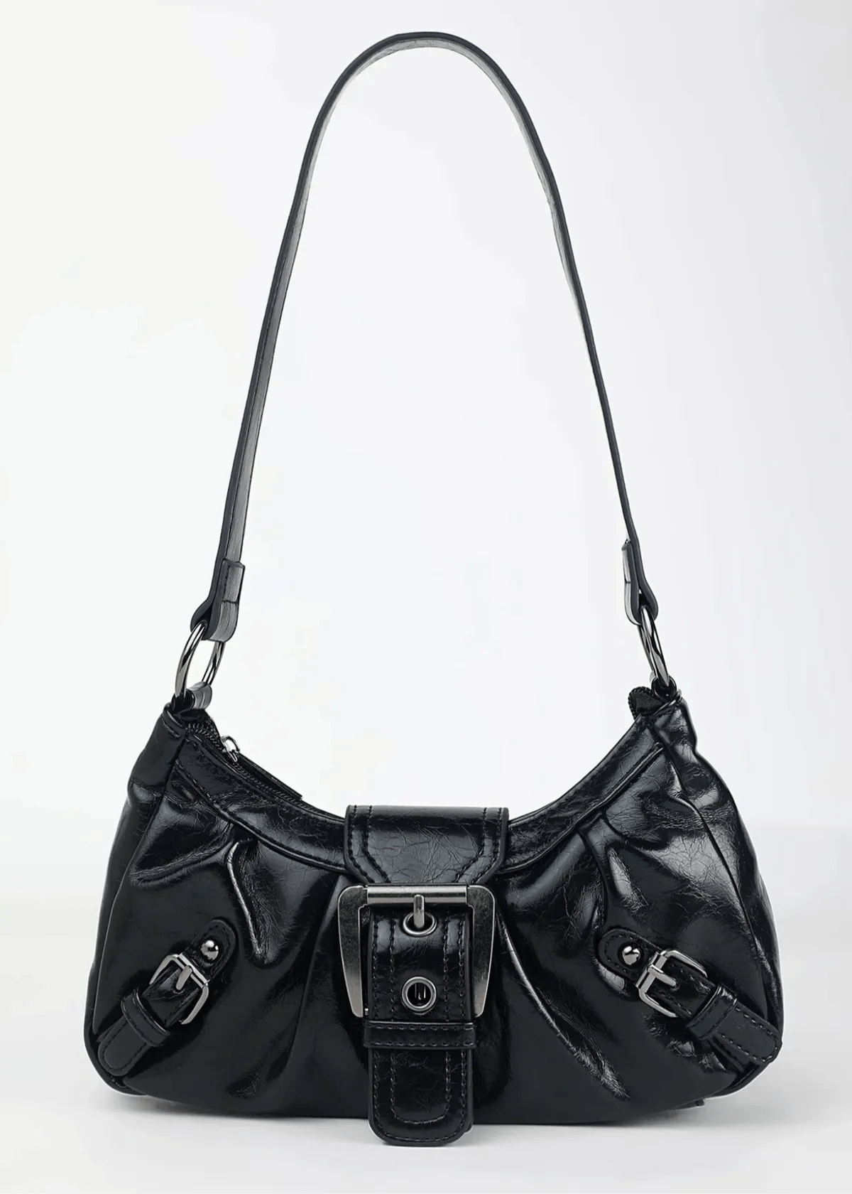 Faux Leather Front Buckle Shoulder Bag