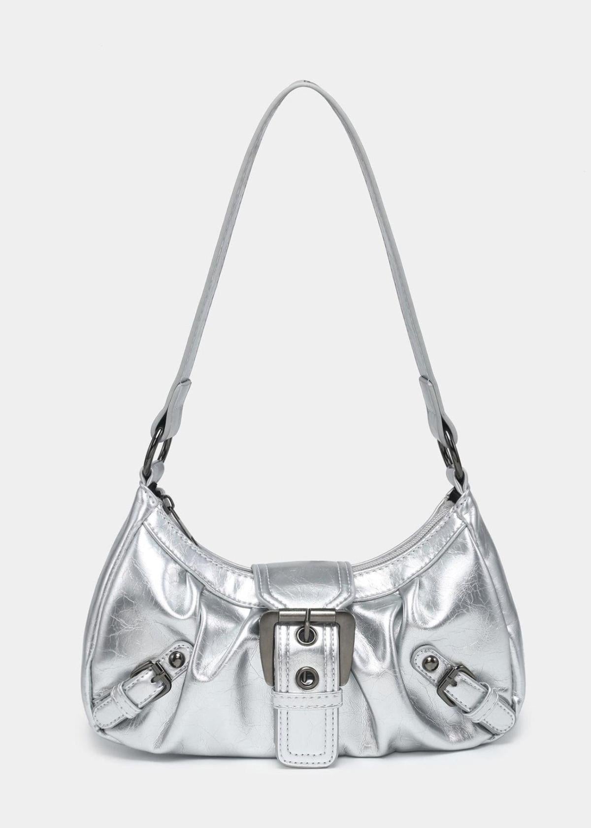 Faux Leather Front Buckle Shoulder Bag