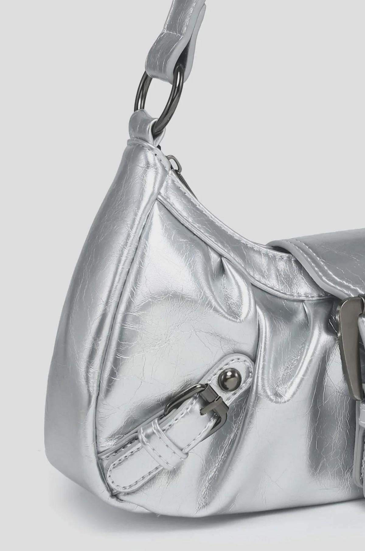 Faux Leather Front Buckle Shoulder Bag