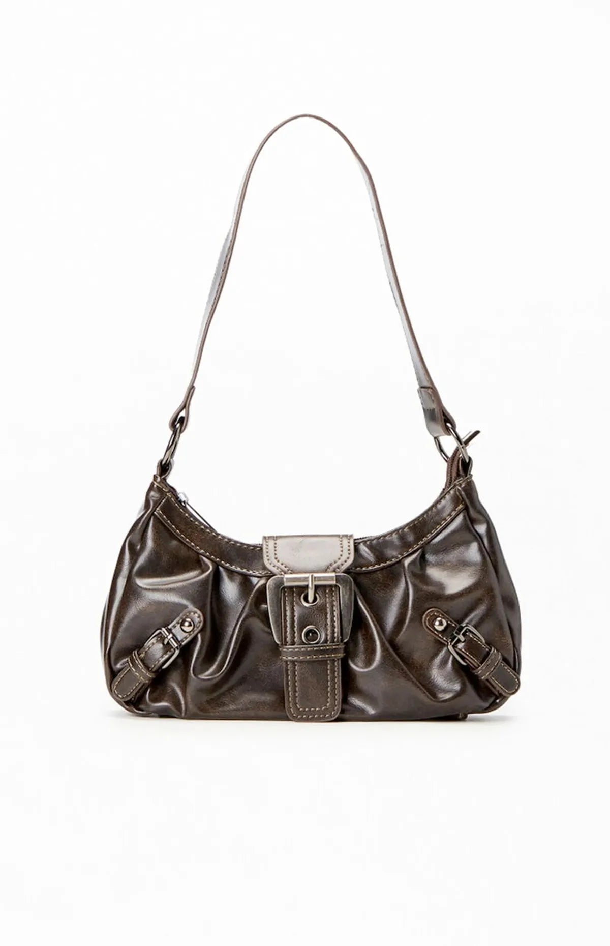 Faux Leather Front Buckle Shoulder Bag