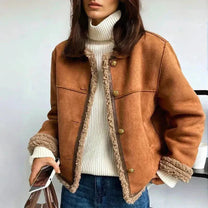 Faux Shearling Lined Button-Up Jacket For Women