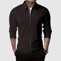 Fitted Waffle Knit Zip-Up Sweater for Men