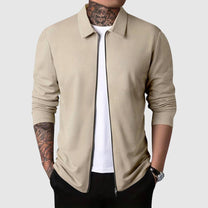 Fitted Waffle Knit Zip-Up Sweater for Men