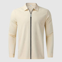Fitted Waffle Knit Zip-Up Sweater for Men
