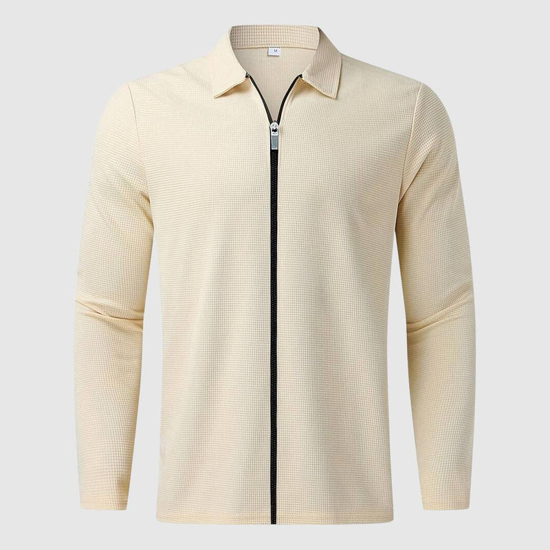 Fitted Waffle Knit Zip-Up Sweater for Men