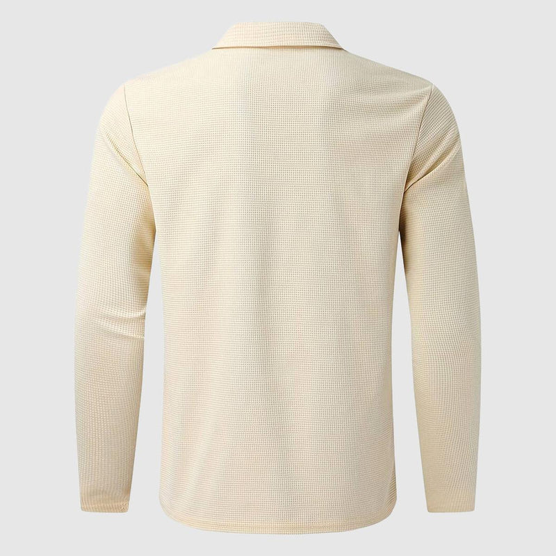 Fitted Waffle Knit Zip-Up Sweater for Men