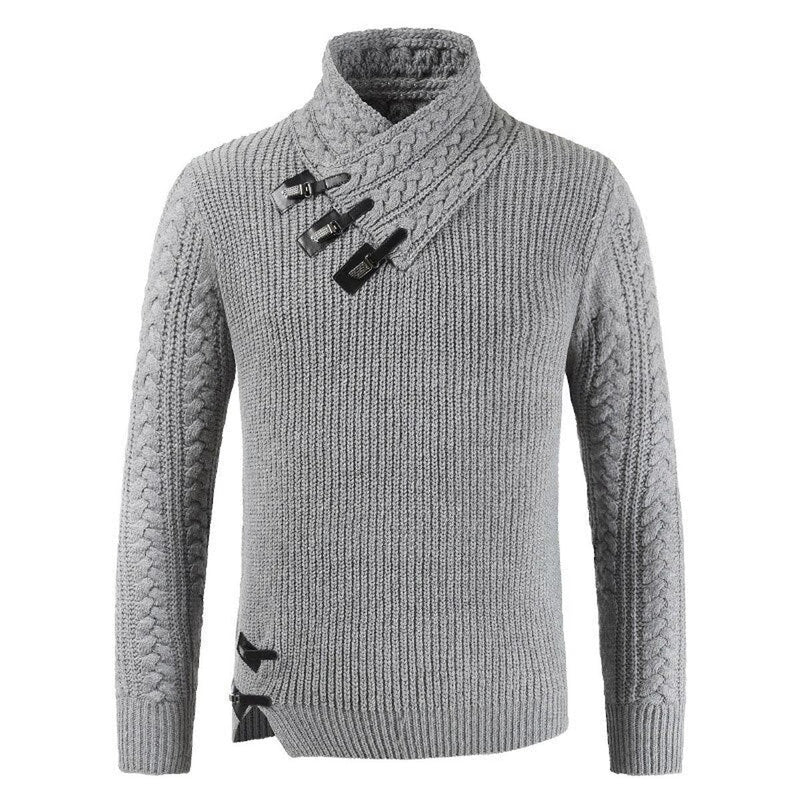Fitted Wool Blend Pullover Sweater With Asymmetric Neckline