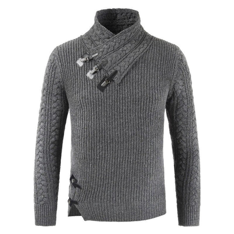 Fitted Wool Blend Pullover Sweater With Asymmetric Neckline