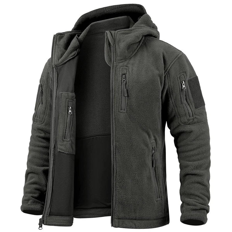 Fleece Hooded Tactical Jacket With Multiple Pockets