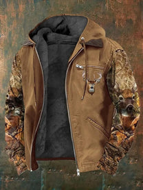 Fleece-Lined Hooded Jacket With Camouflage Sleeves