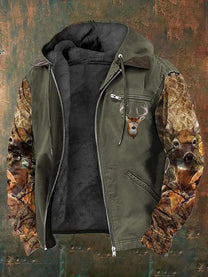 Fleece-Lined Hooded Jacket With Camouflage Sleeves