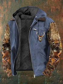 Fleece-Lined Hooded Jacket With Camouflage Sleeves
