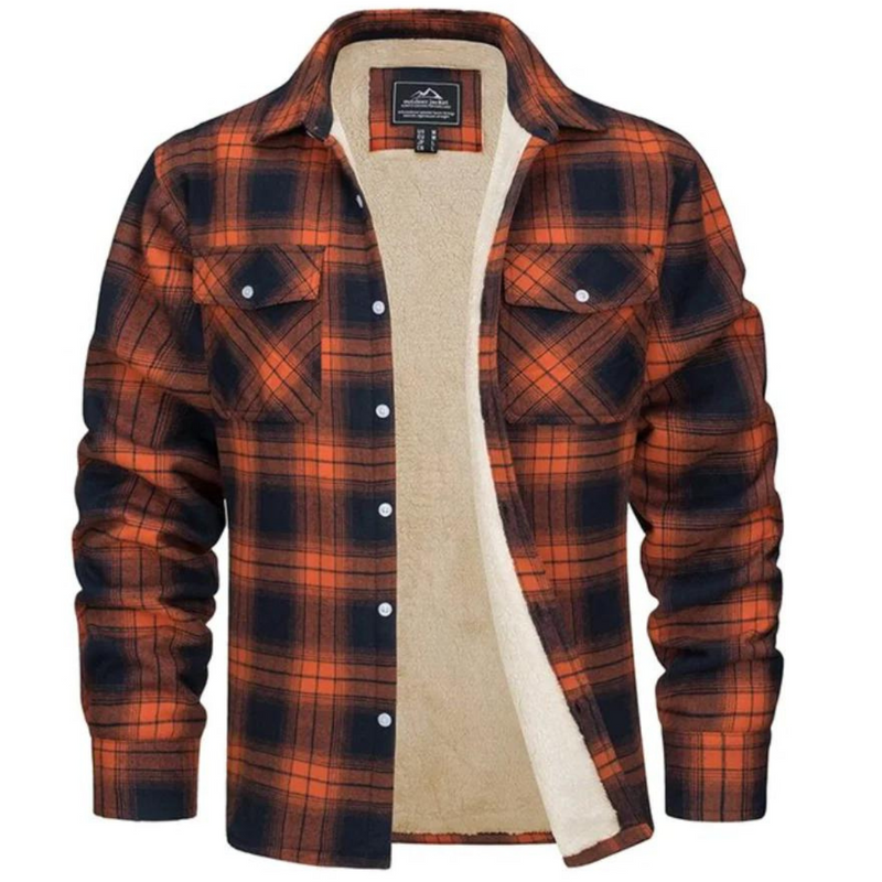 Fleece-Lined Men&#39;s Check Jacket for Chilly Days
