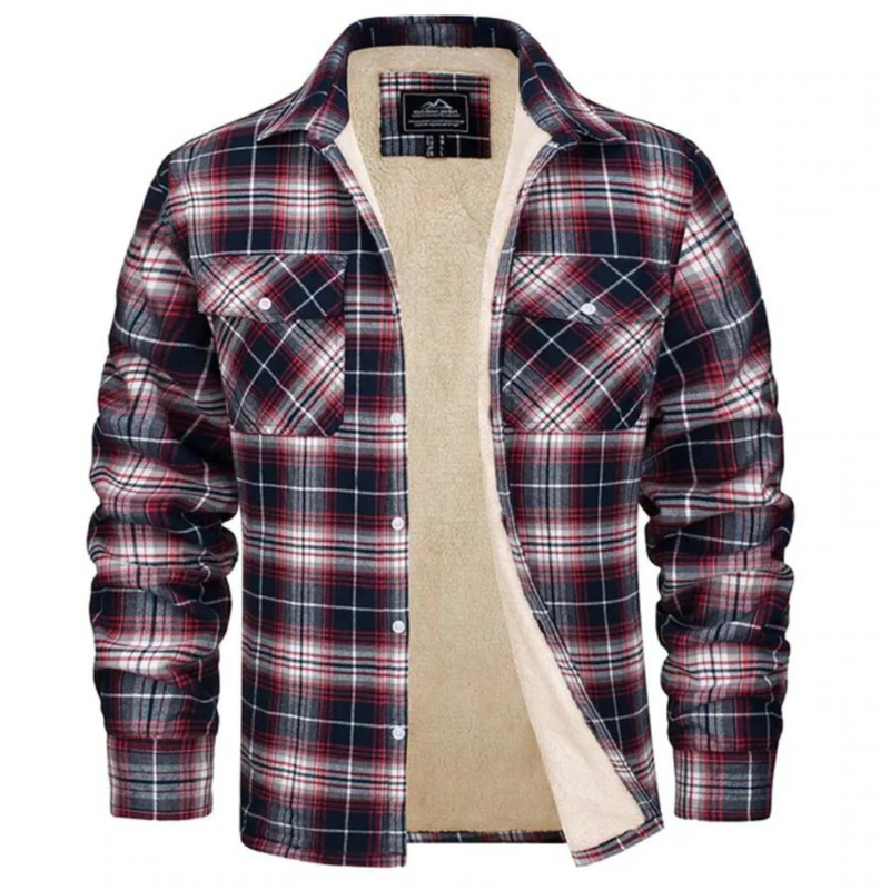 Fleece-Lined Men&#39;s Check Jacket for Chilly Days