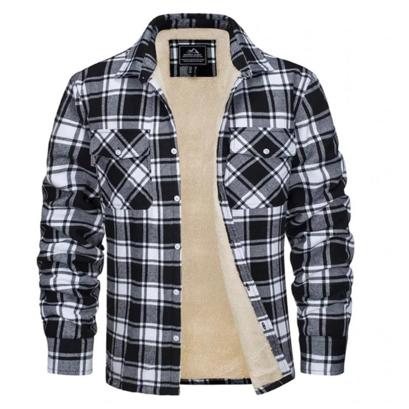 Fleece-Lined Men&#39;s Check Jacket for Chilly Days