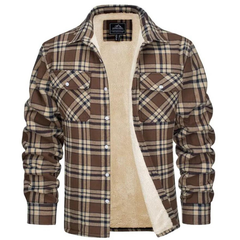 Fleece-Lined Men&#39;s Check Jacket for Chilly Days
