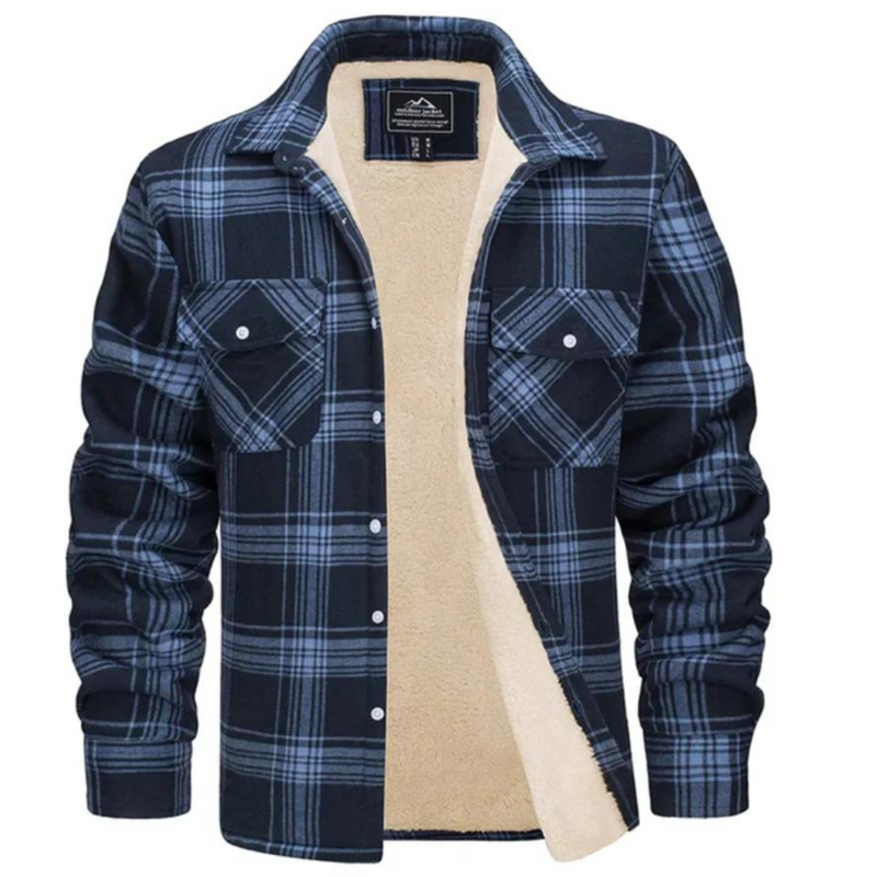 Fleece-Lined Men&#39;s Check Jacket for Chilly Days