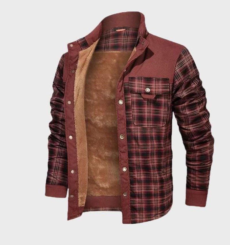 Fleece-Lined Men&#39;s Flannel Jacket With High Collar