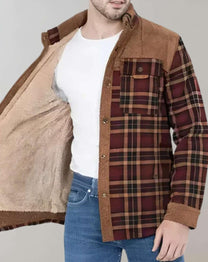 Fleece-Lined Men&#39;s Flannel Jacket With High Collar
