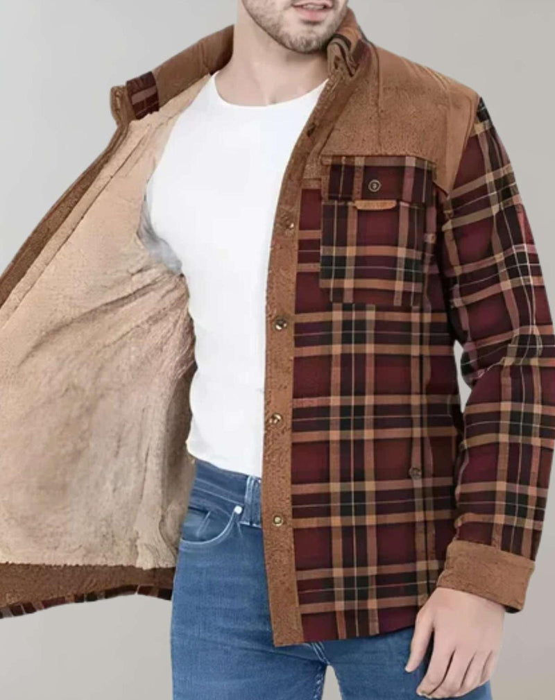 Fleece-Lined Men&#39;s Flannel Jacket With High Collar
