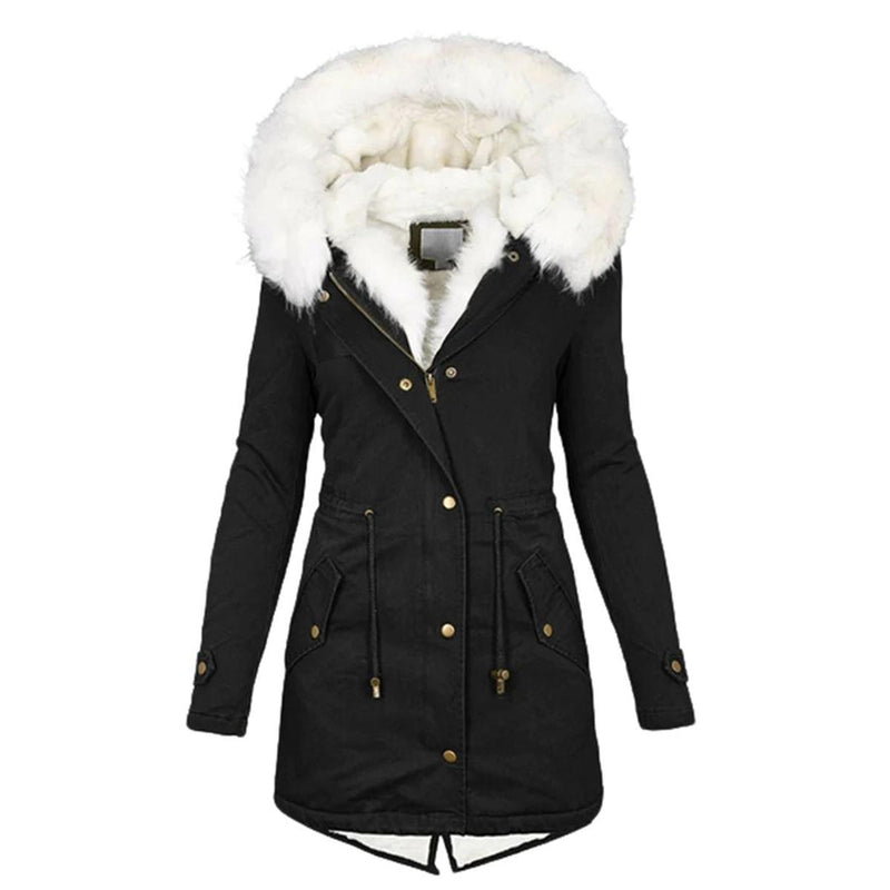 Fleece Lined Women&#39;s Winter Coat With Fur Hood