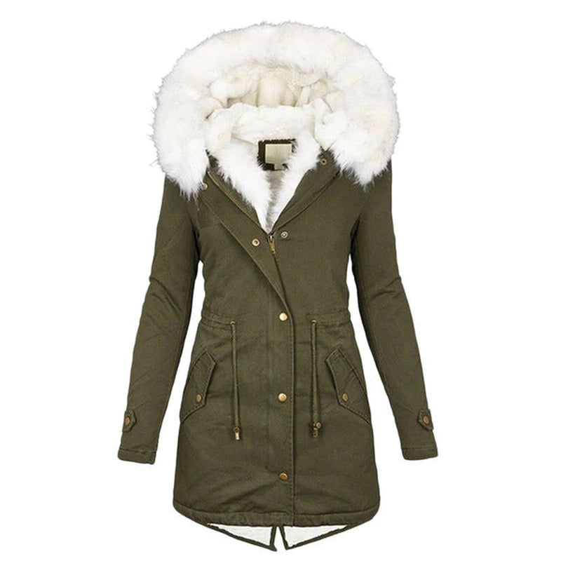 Fleece Lined Women&#39;s Winter Coat With Fur Hood