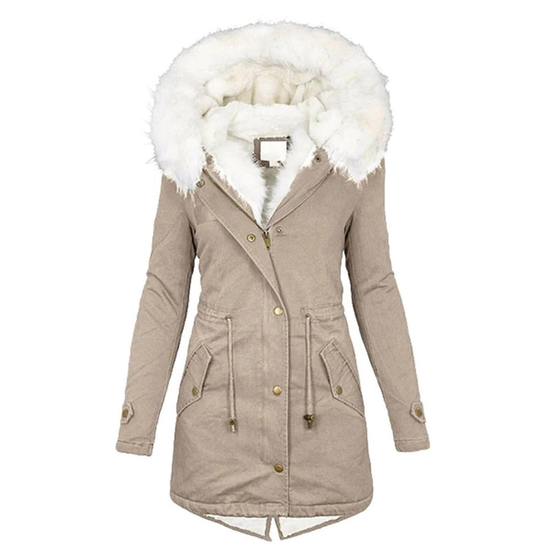 Fleece Lined Women&#39;s Winter Coat With Fur Hood