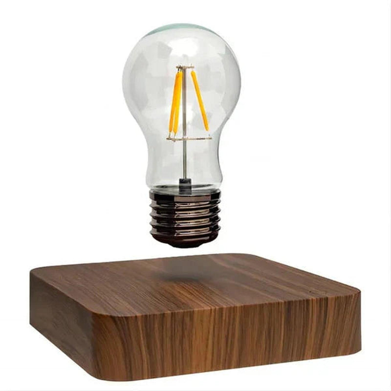 Floating LED Bulb With Walnut Wood Base