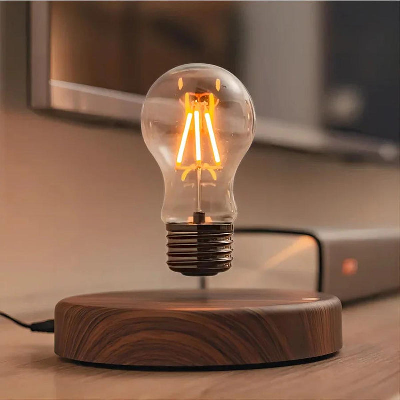 Floating LED Bulb With Walnut Wood Base