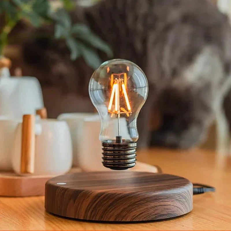 Floating LED Bulb With Walnut Wood Base