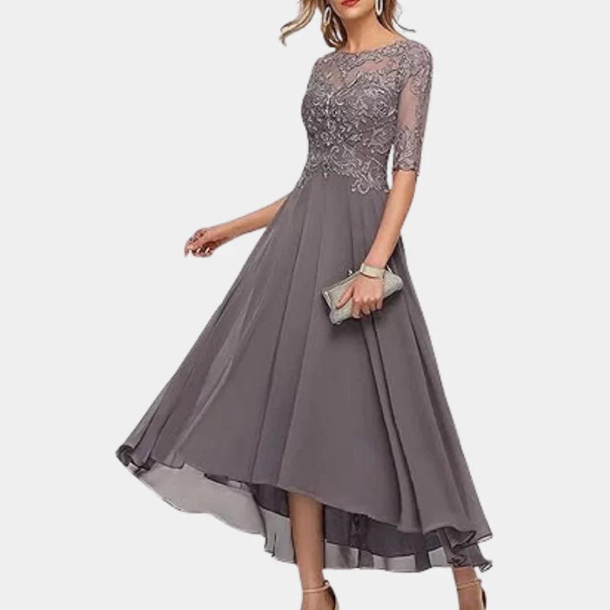 Floor-Length Chiffon A-Line Maxi Dress With Appliqué Details