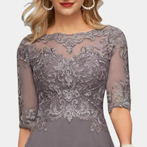 Floor-Length Chiffon A-Line Maxi Dress With Appliqué Details