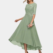 Floor-Length Chiffon A-Line Maxi Dress With Appliqué Details