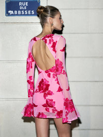 Floral Backless Mesh Mini Dress