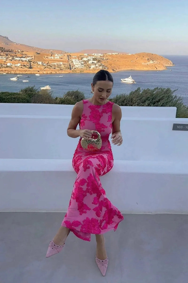 Floral Embroidered Sleeveless Maxi Dress