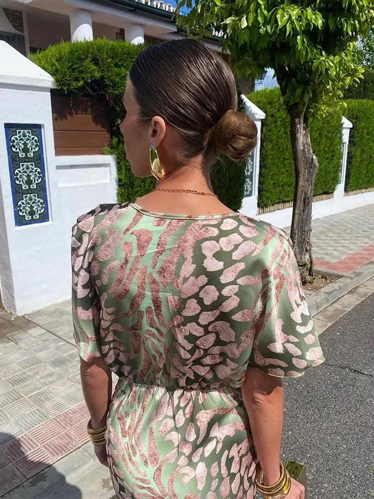 Floral Pleated V-Neck Midi Dress For Women