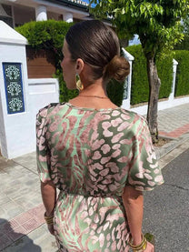 Floral Pleated V-Neck Midi Dress For Women
