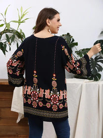Floral Plus Size Tunic Top With Long Sleeves