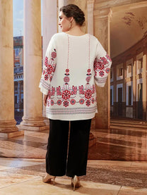 Floral Plus Size Tunic Top With Long Sleeves