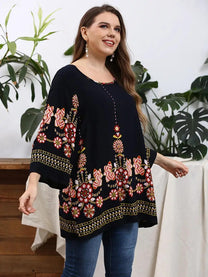 Floral Plus Size Tunic Top With Long Sleeves